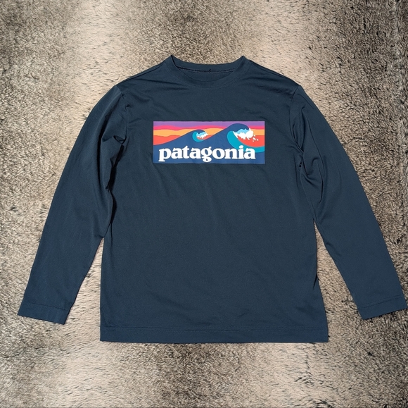 Patagonia Boys' Long Sleeve Capilene Cool Daily Shirt Navy Medium 10 - Picture 2 of 5